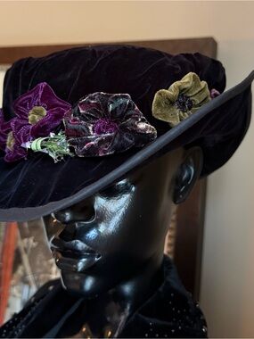 Monika Turtlé Velvet Floral Sculptural Wide Brim Art to Wear Hat
